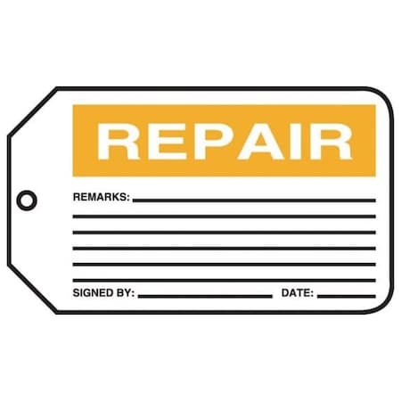 Accuform Safety Tags, REPAIR, 5.75in x 3.25in, RP-Plastic, 25PK MMT315PTP